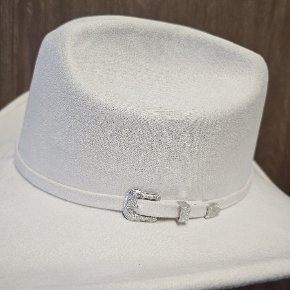 Beige Cowboy Hat Sueded Fedora Silver Belt Band NWT - Picture 6 of 8